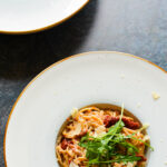 Pasta carbonara met vleesjus